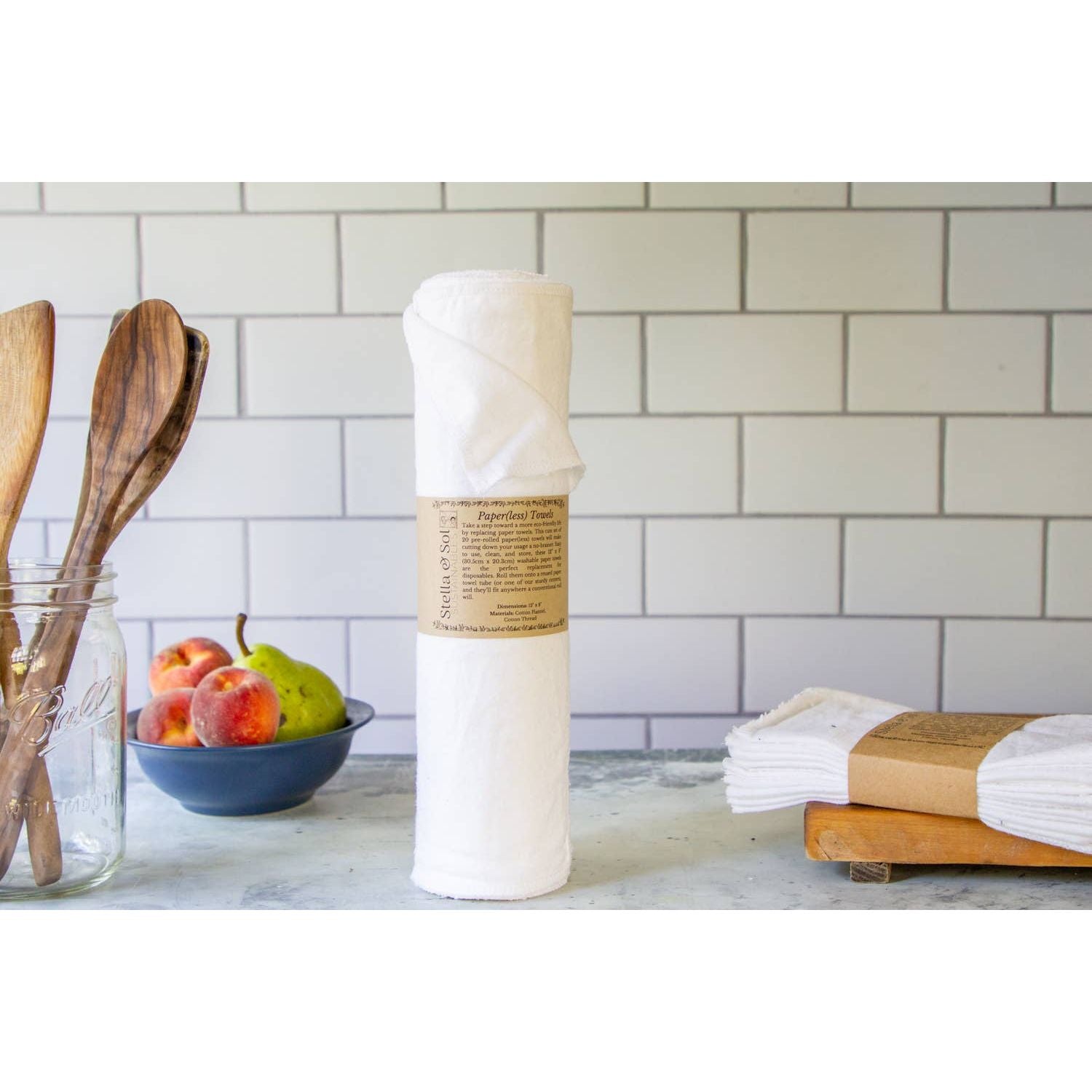 10 White Washable Paper Towels, Zero Waste Paper Towels Stella & Sol Sustainables