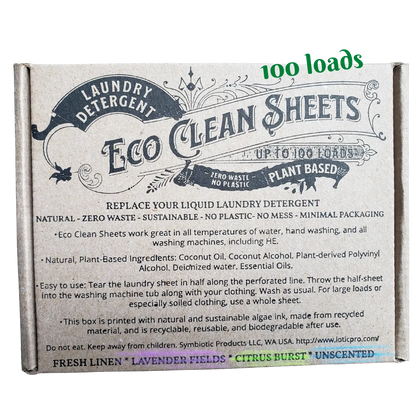 Eco Clean Laundry Sheets with a Fresh Linen Scent Symbiotic Products LLC