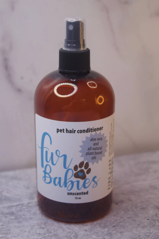 Fire Lake Soapery Fur Babies Lavender Conditioner sitting against marble backdrop