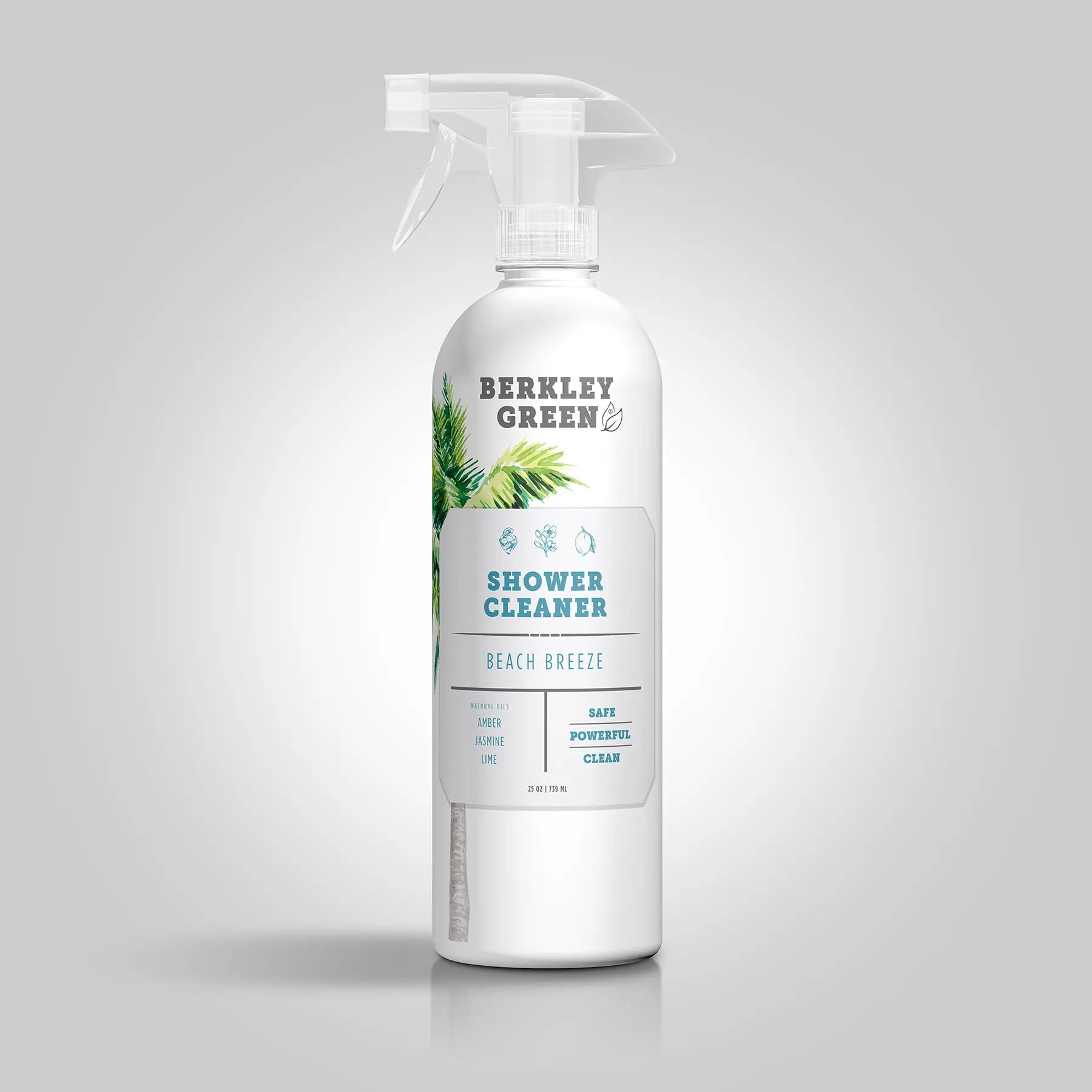 Brightly Green Beach Breeze Shower Cleaner (25oz bottle) against white background