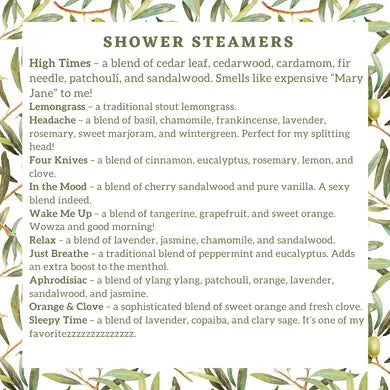 SHOWER STEAMER 6 PACK - ESSENTIAL OILS: HIGH TIMES Olive Drab Farm