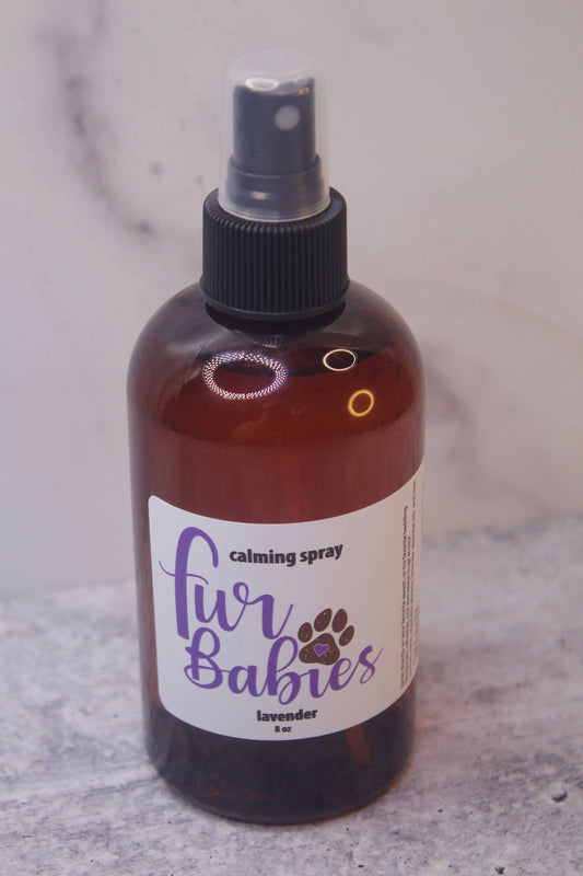 Fire Lake Soapery Fur Babies Calming Spray sitting on marble counter