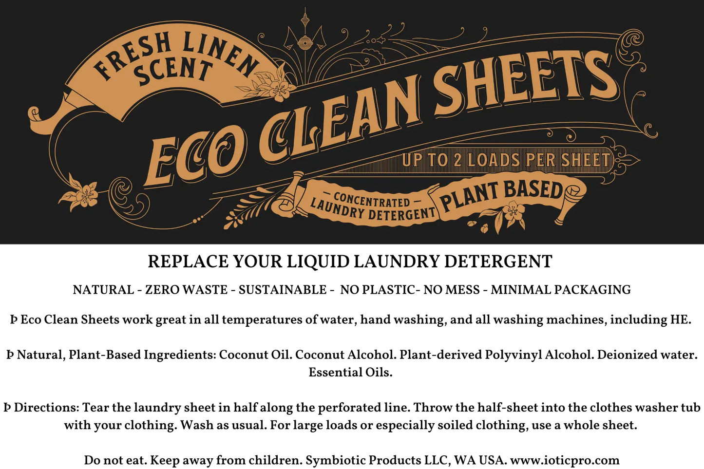 Eco Clean Laundry Sheets with a Fresh Linen Scent Symbiotic Products LLC